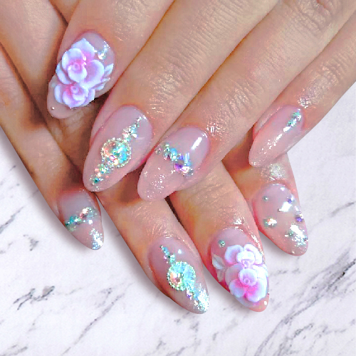 3Dピンクローズネイル